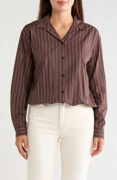 Marin Stripe Cotton Crop Bubble Hem Shirt