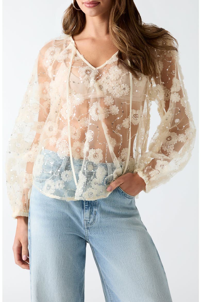 Sequin Sheer Top, Main, color, CREAM WHITE MULTI
