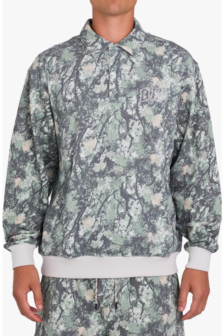 French Terry Long Sleeve Polo, Main, color, STEALTH MODE DARK