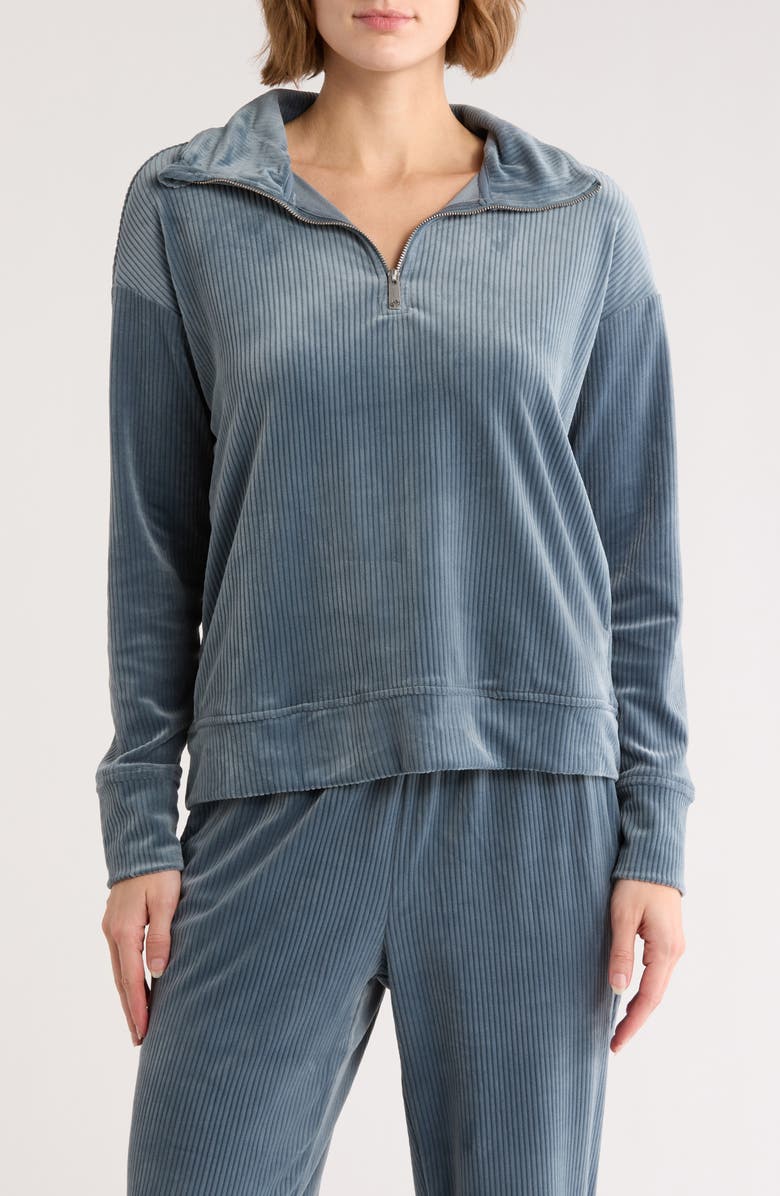 APANA Ribbed Velour Quarter Zip Sweatshirt, Main, color, Stormy Weather