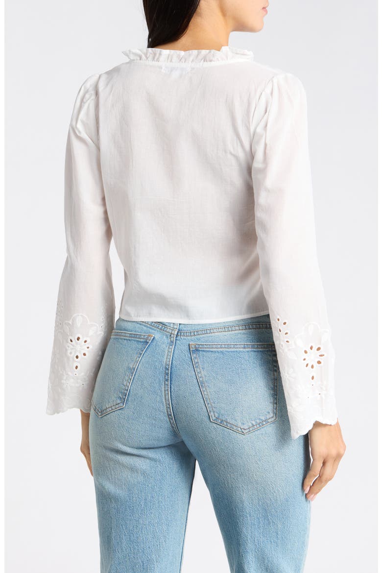 Long Sleeve Eyelet Trim Top, Alternate, color, WHITE