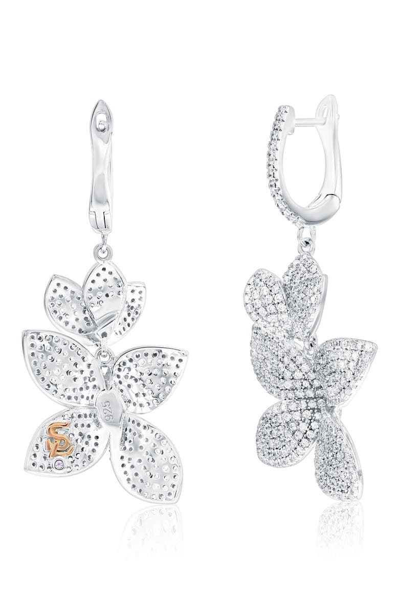 Cubic Zirconia Flower Drop Earrings, Alternate, color, WHITE/ SILVER
