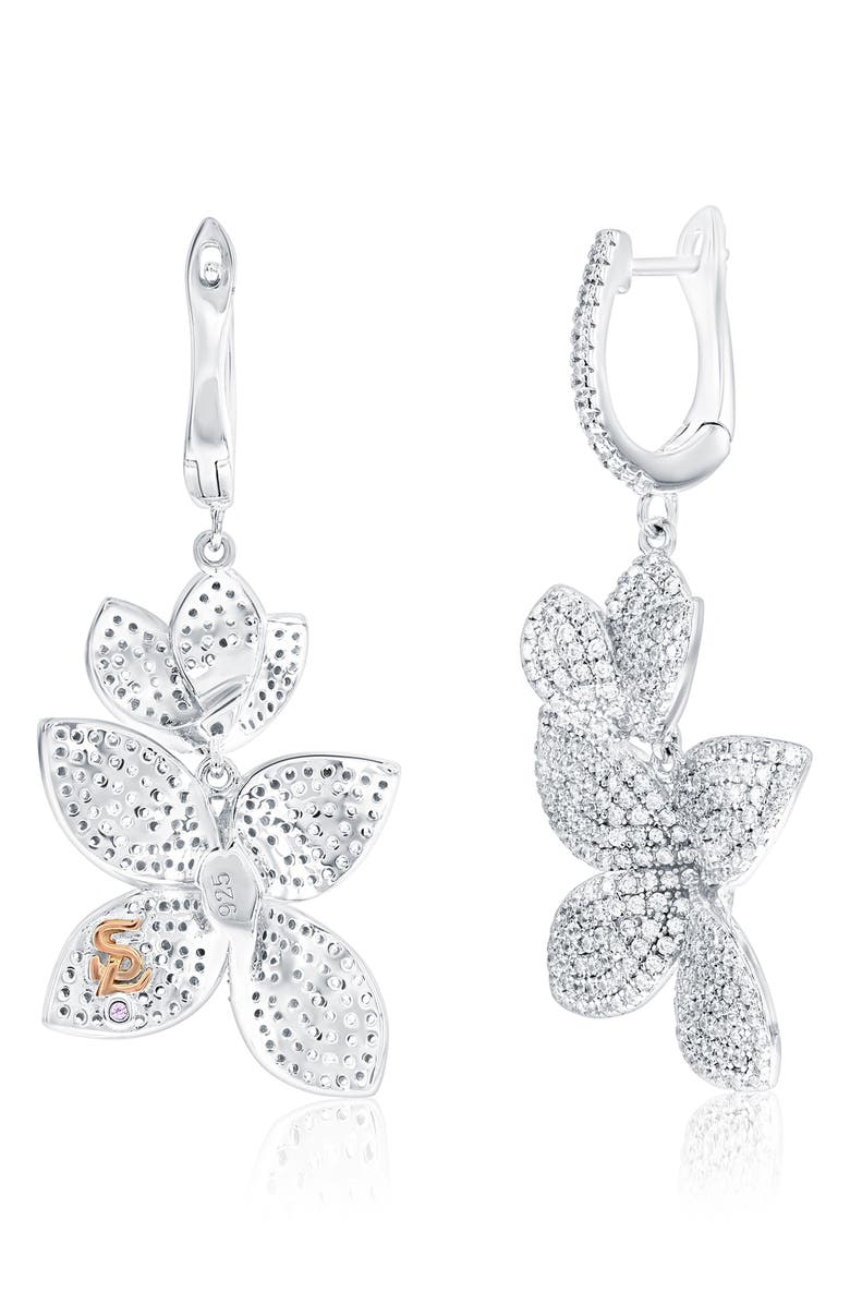 SUZY LEVIAN Cubic Zirconia Flower Drop Earrings, Alternate, color, White/ Silver
