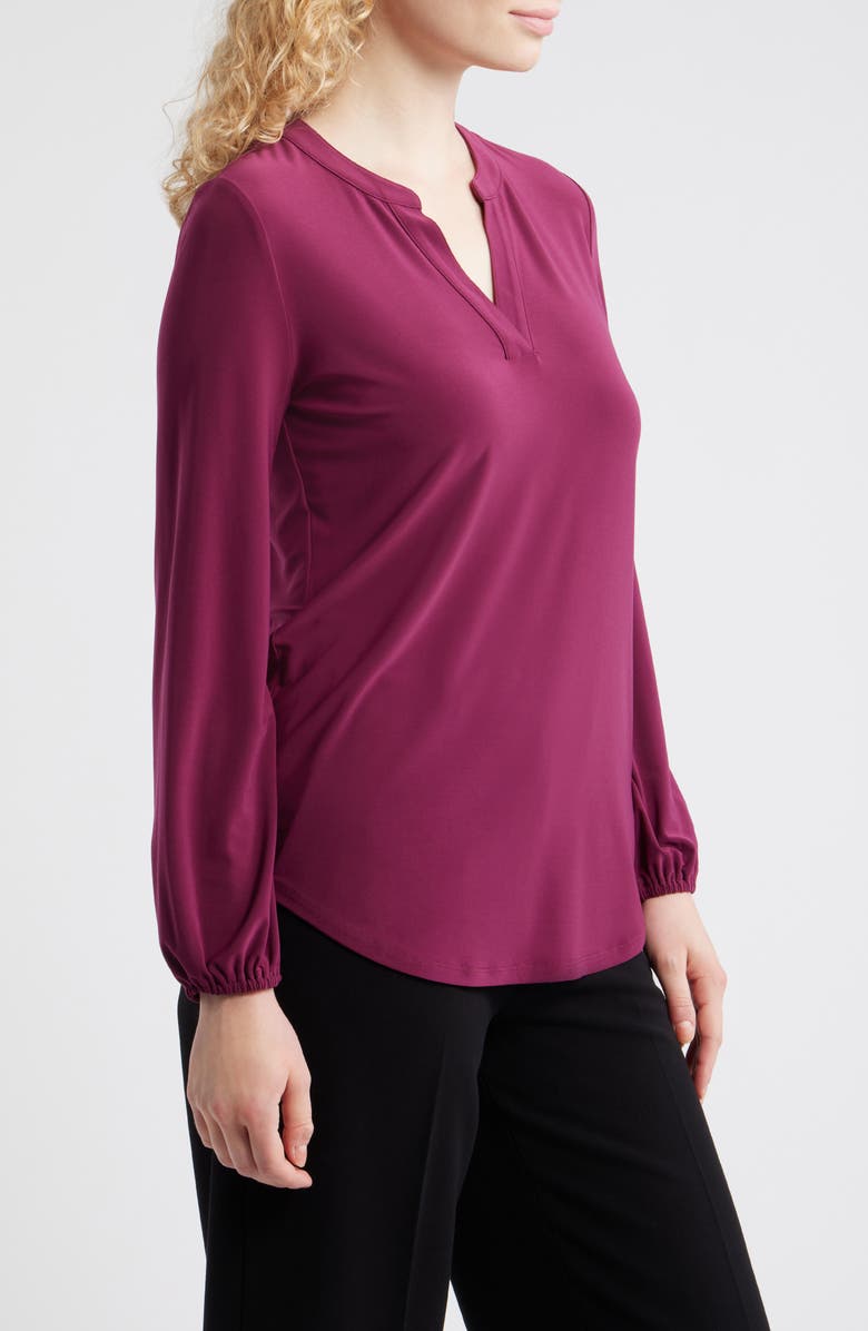 AK ANNE KLEIN Split Neck Jersey Top, Alternate, color, Chianti