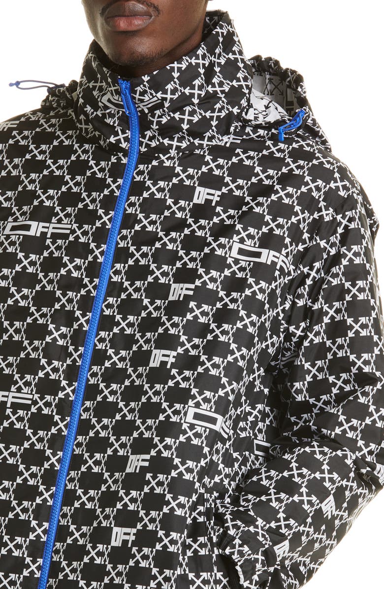 Off-White Monogram Print Hooded Windbreaker, Alternate, color, 