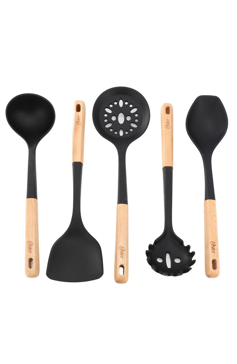 OSTER Marion 5 Piece Silicone and Wood Kitchen Tool Set, Alternate, color, Black