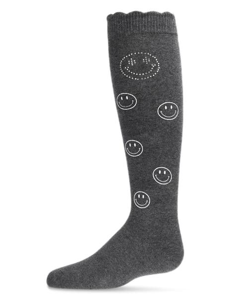 Jeweled Smiley Face Knee High Socks