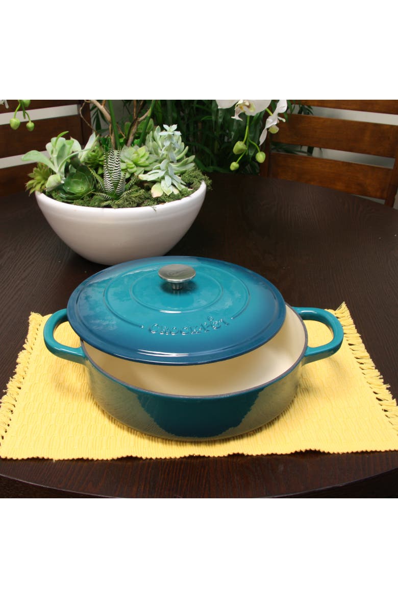 Enameled Cast Iron 5 Quart Round Braiser Pan with Self Basting Lid, Alternate, color, Blue