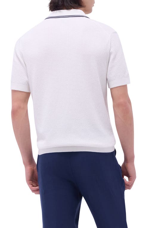 Bugatchi Tipped Johnny Collar Short Sleeve Sweater In Chalk