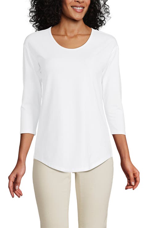 Lands' End 3/4 Sleeve Lightweight Jersey U-Neck Tunic
