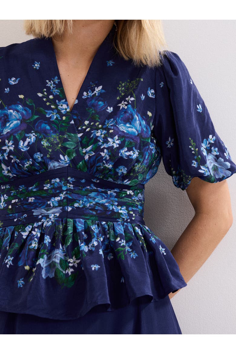 Safa Puff Sleeve Floral Blouse, Alternate, color, Navy