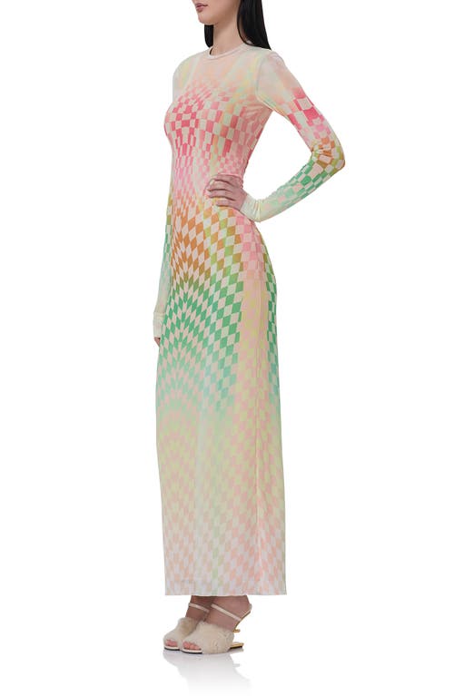 Afrm Didi Printed Long Sleeve Mesh Maxi Dress In Pastel Ombre