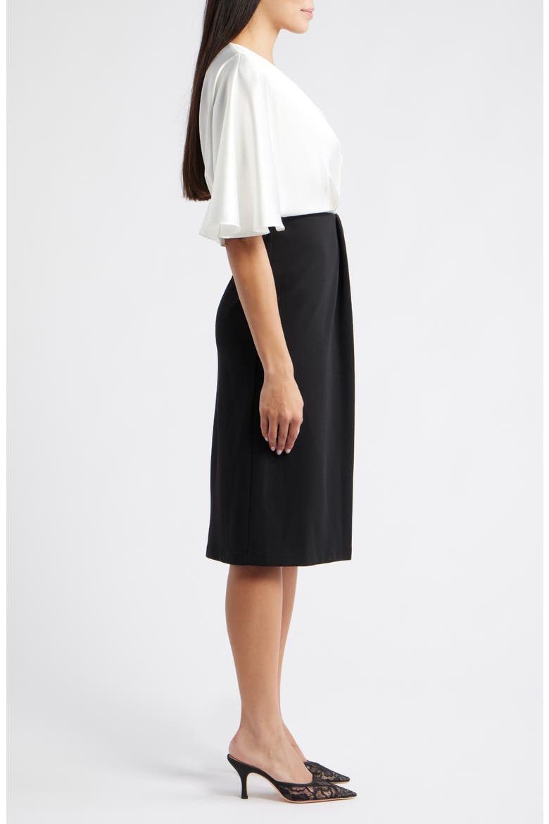 Flutter Sleeve Midi Dress, Alternate, color, BLACK IVORY