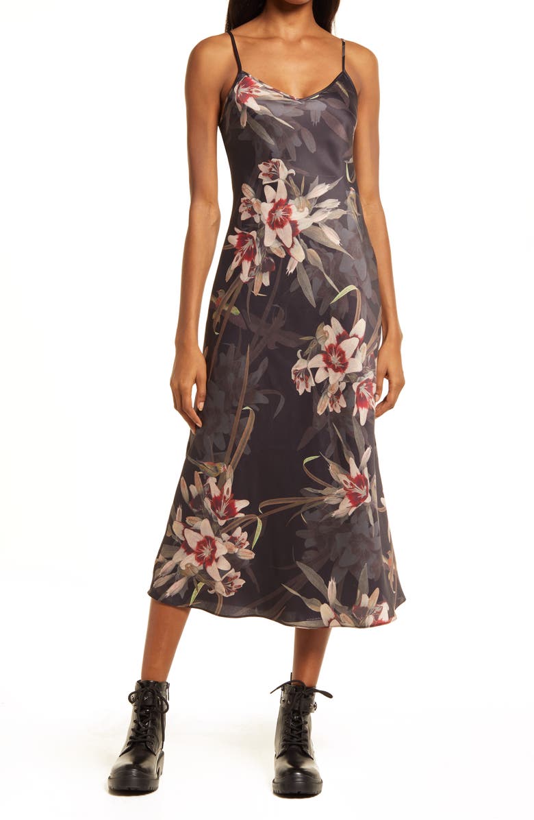 AllSaints Bryony Kuroyuri Satin Slipdress, Main, color,