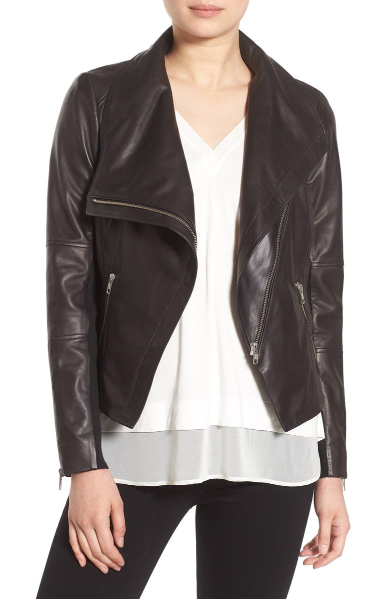 Trouvé Drape Front Leather Jacket, Main, color,