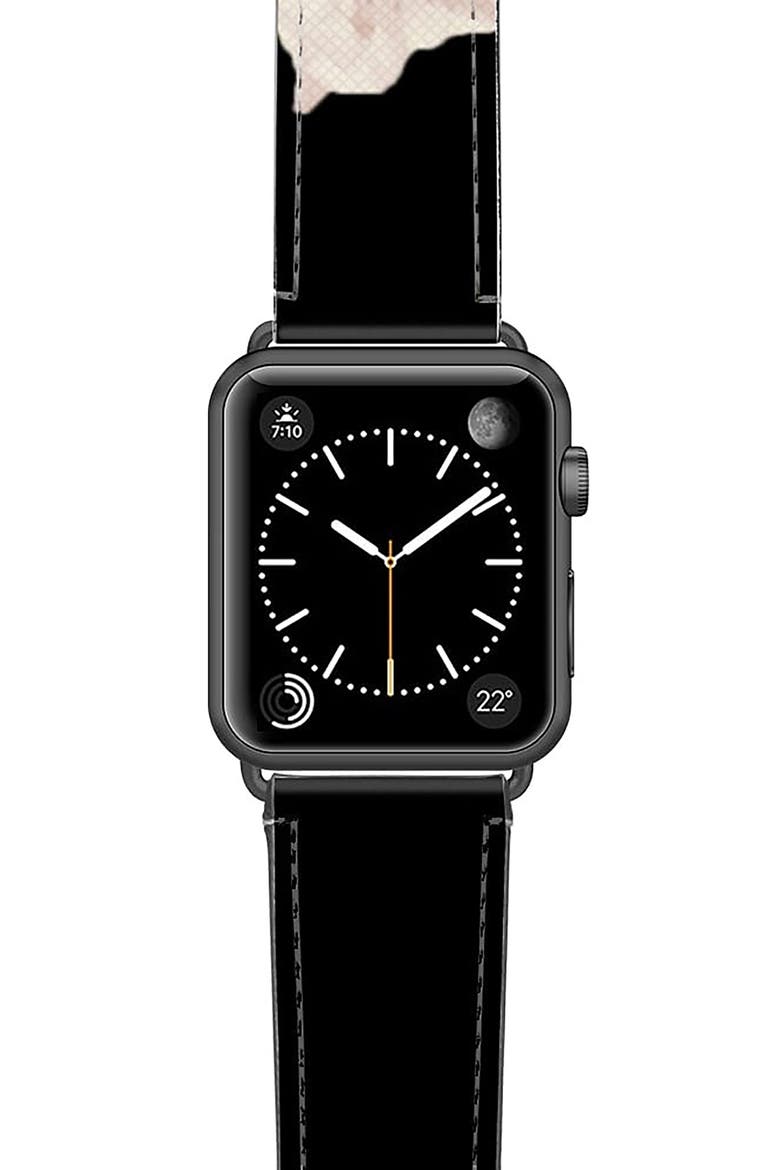 Sweet Pea Faux Leather Apple Watch® Watchband, Main, color, BLACK/ FLORAL/ SPACE GREY