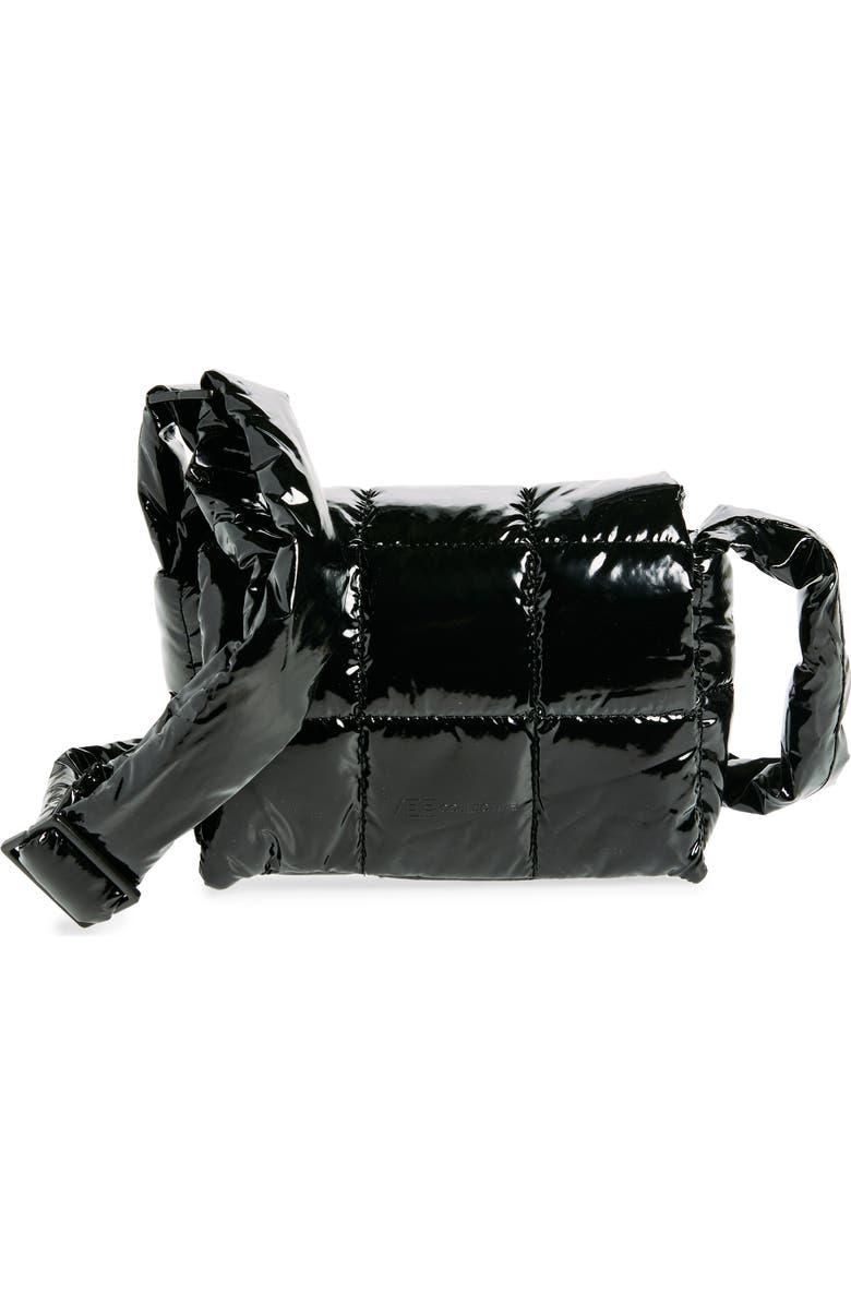 VeeCollective Mini Porter Quilted Recycled Nylon Messenger Bag, Main, color, Black Vinyl