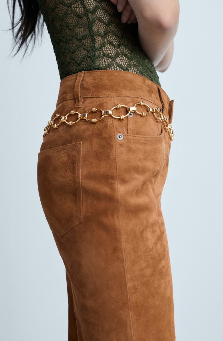 MANGO Brooke Suede Straight Leg Pants, Alternate, color, Medium Brown