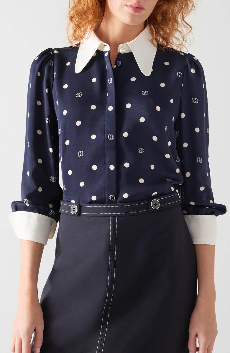 LK Bennett Sonya Logo Shirt, Alternate, color, Navy