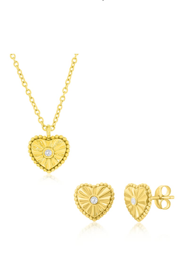 Cubic Zirconia Heart Necklace & Stud Earrings Set, Main, color, GOLD