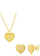 SIMONA Cubic Zirconia Heart Necklace & Stud Earrings Set
