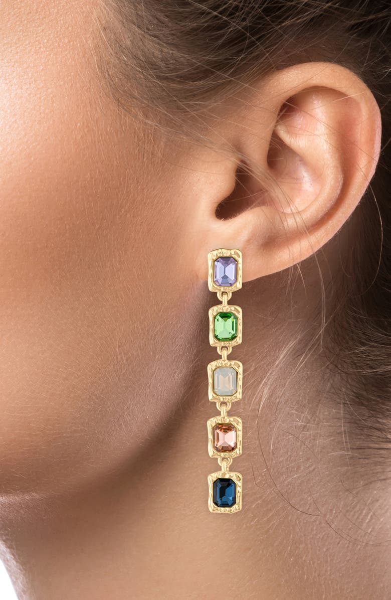 JARDIN Multicolor Crystal Linear Drop Earrings, Alternate, color, Multi/ Gold