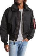 Alpha Industries Alpha B-15 Water Resistant Flight Jacket with Removable Faux Fur Collar
