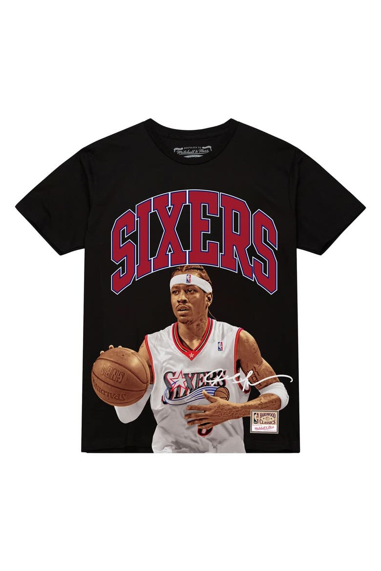 Men's Mitchell & Ness Allen Iverson Black Philadelphia 76ers Hardwood Classics Player Arch T-Shirt, Alternate, color, Black