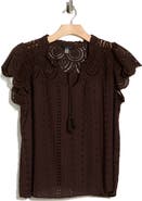 T Tahari Tie Neck Eyelet Top