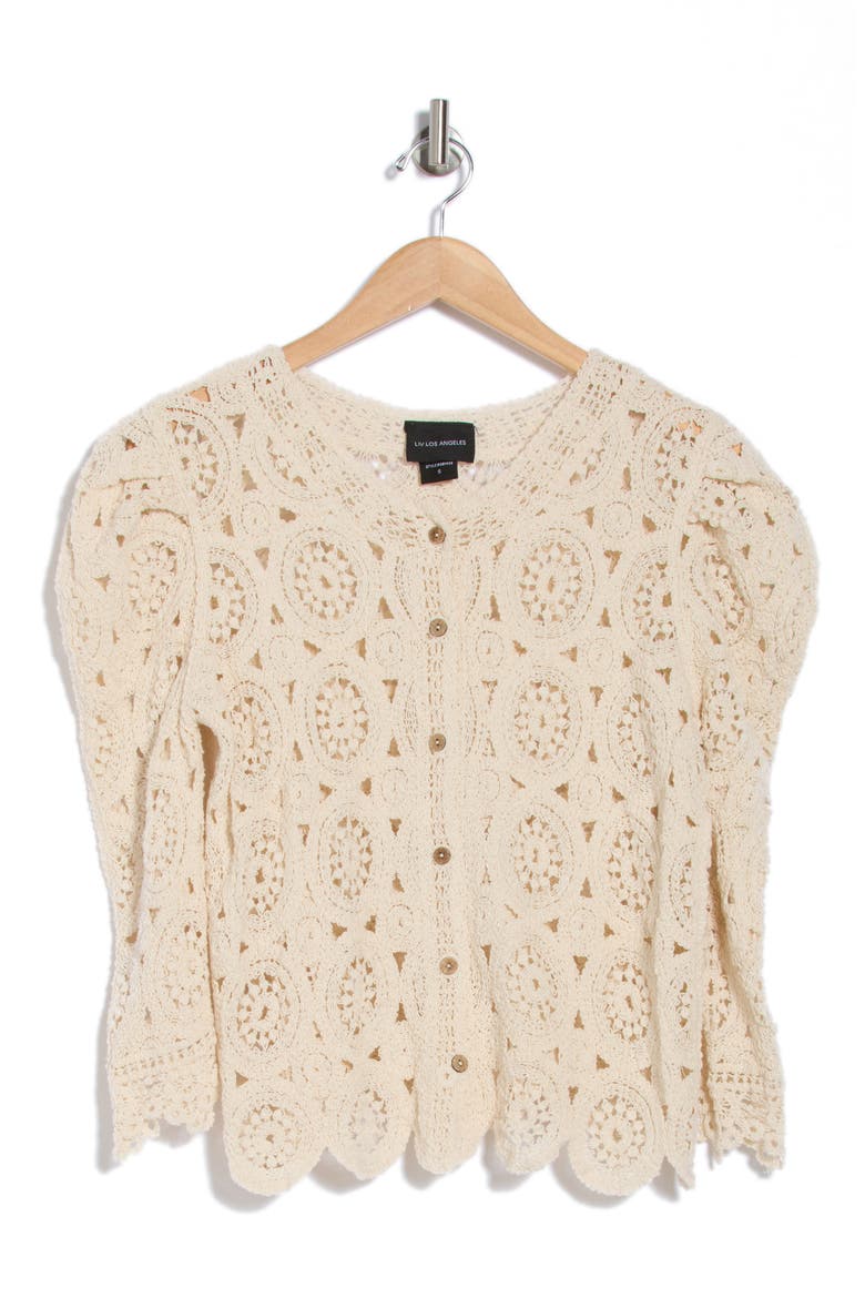 Crochet Button Front Cardigan, Alternate, color, NATURAL