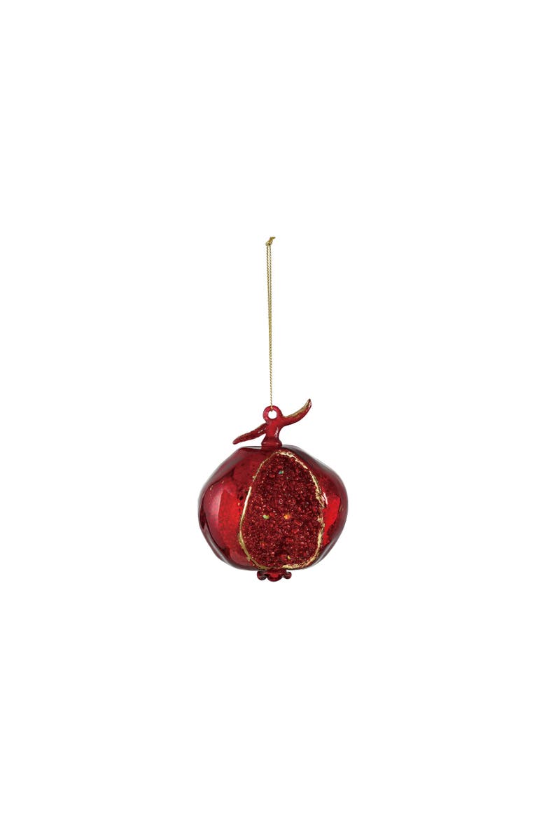 Glass Pomegranate Ornament with Beaded Accents, Main, color, Red and Gold