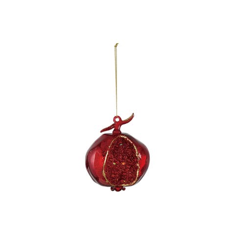 Glass Pomegranate Ornament with Beaded Accents