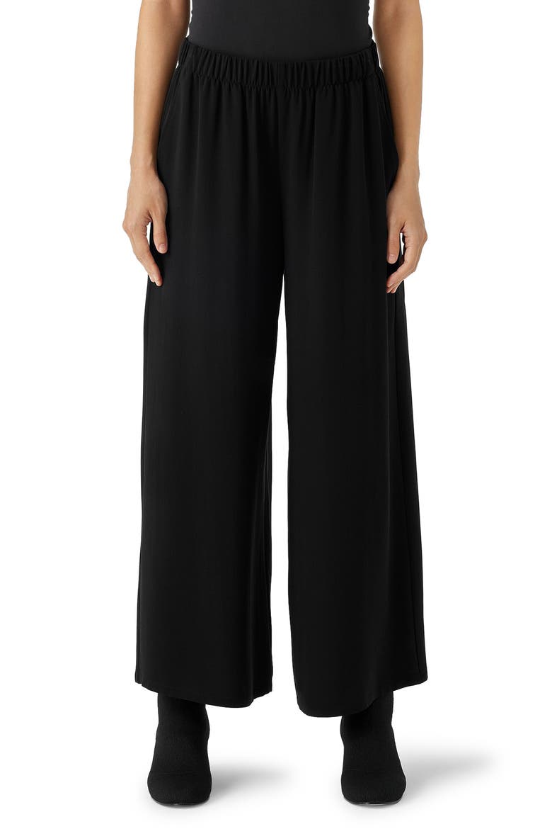 Silk Crepe Georgette Ankle Wide Leg Pants, Main, color, BLACK