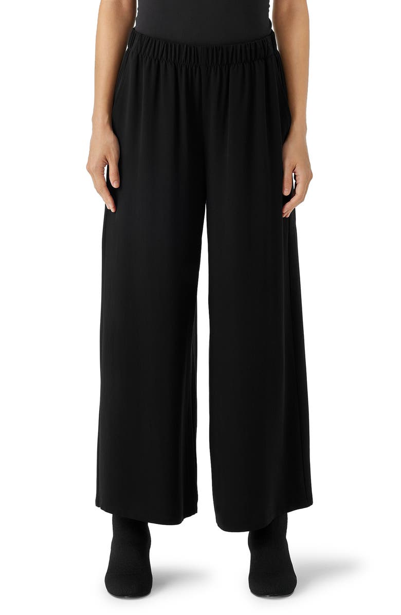 Eileen Fisher Silk Crepe Georgette Ankle Wide Leg Pants, Main, color,