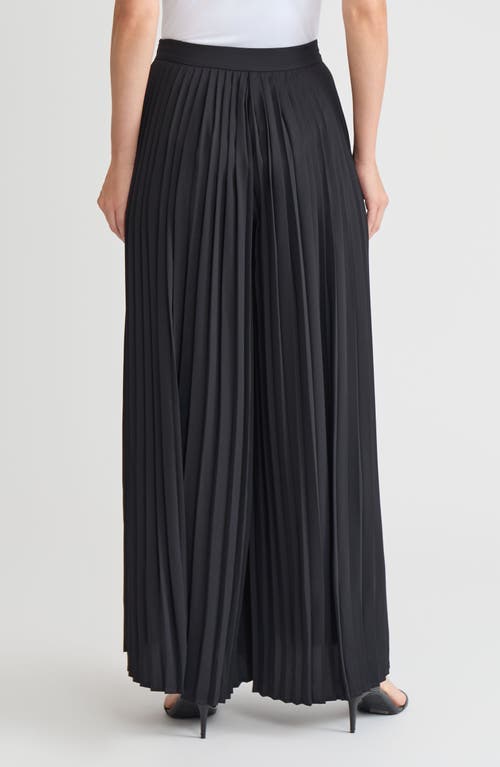 Misook Pleated Palazzo Crepe De Chine Flared Pant In Black