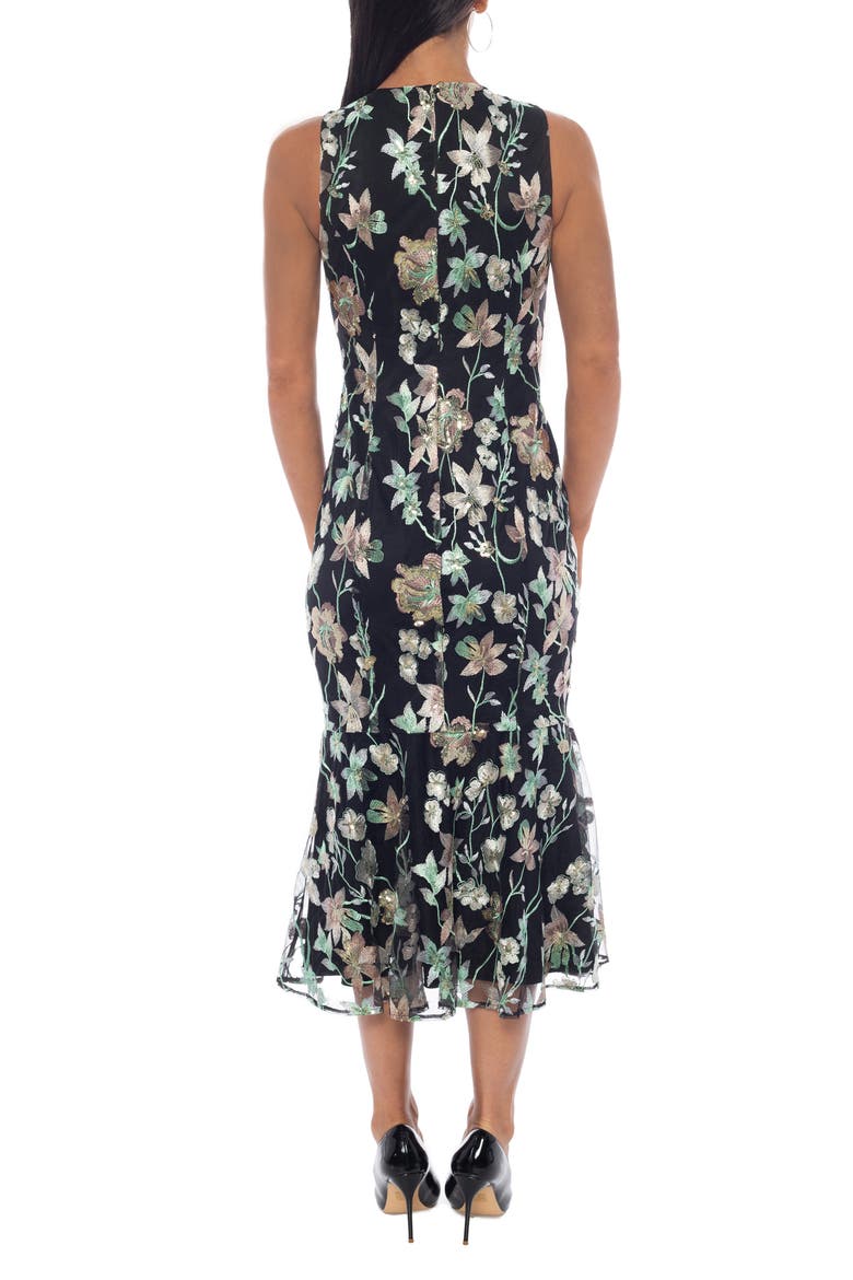Embroidered Mesh V-Neck Ruffle Midi Dress, Alternate, color, MULTI