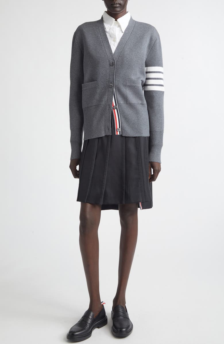 Thom Browne Drop Back Pleated Wool Skirt, Alternate, color, Black