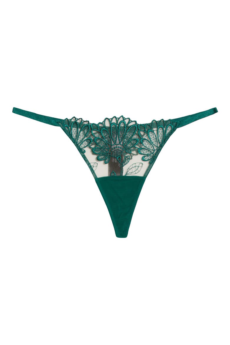 Amaris Embroidered Satin & Tulle Thong, Alternate, color, AVENTURINE GREEN/ SHEER