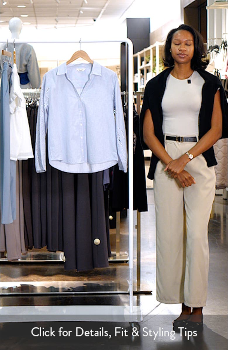 Cutwork Detail Stripe Cotton Button-Up Shirt, sales video thumbnail