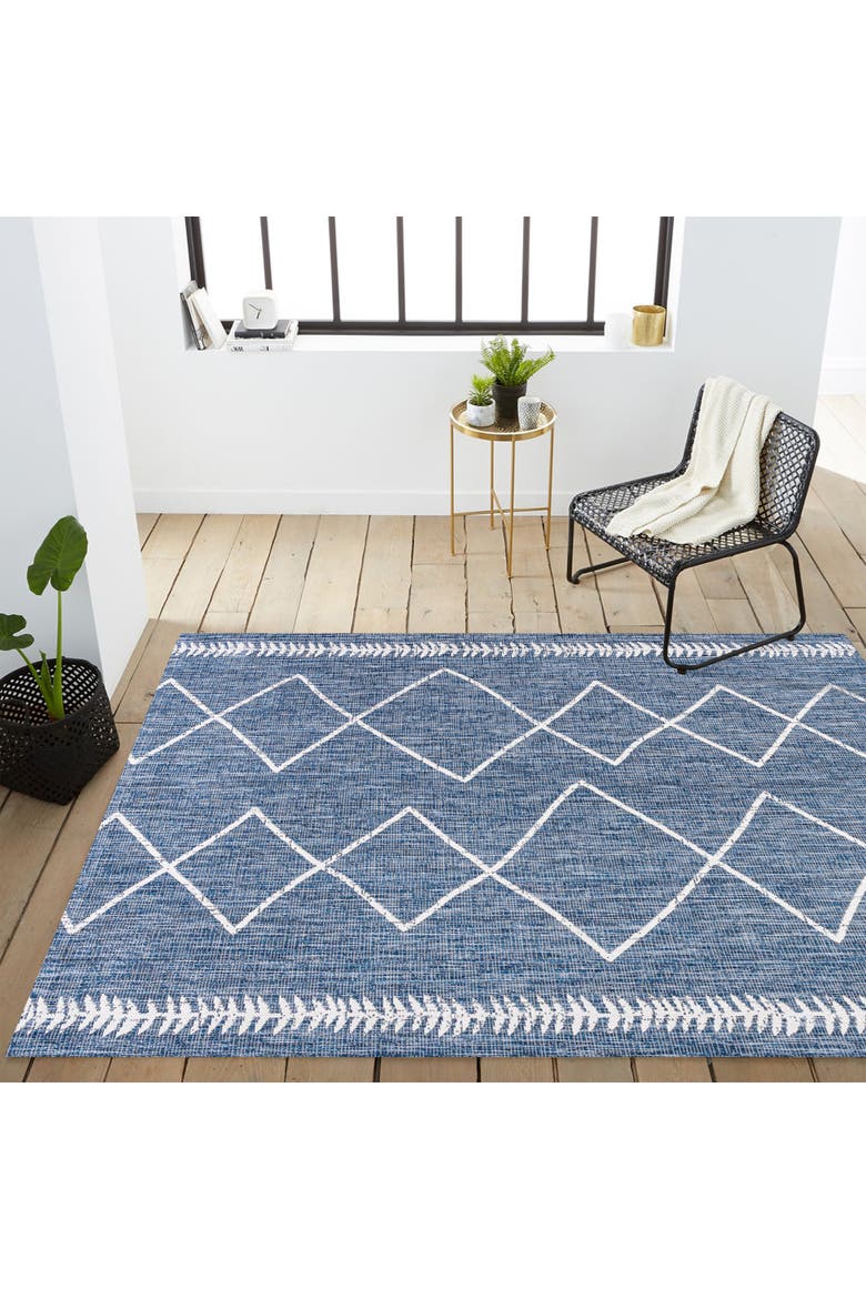 Derya  Diamond Trellis Indoor/Outdoor Area Rug, Alternate, color, Blue/Ivory