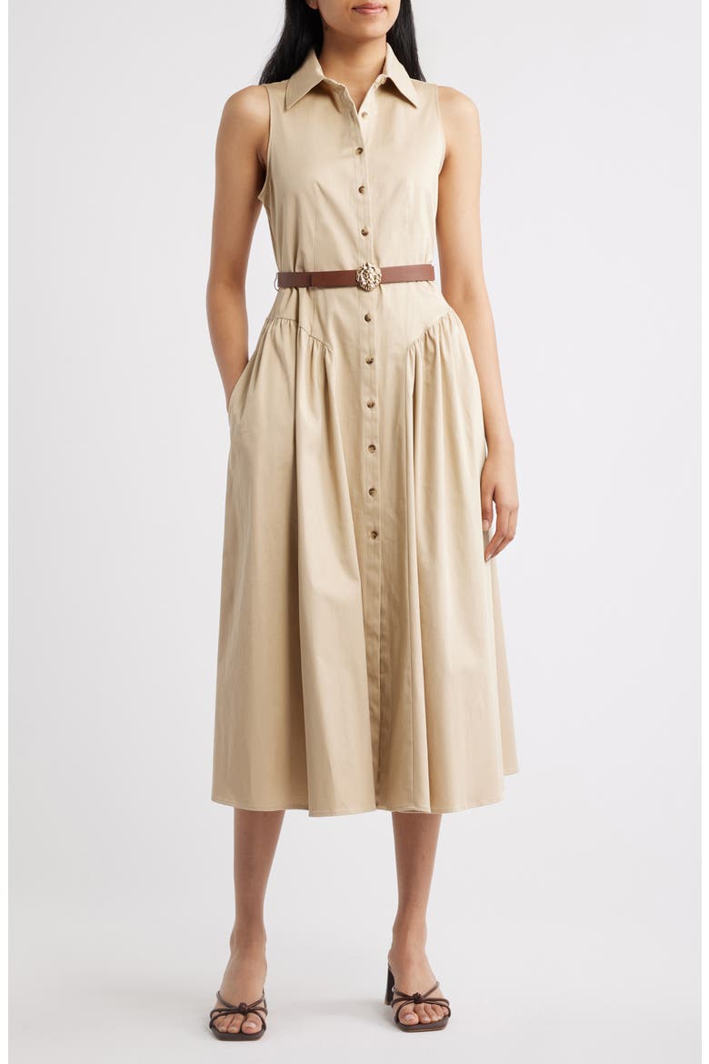 Sleeveless Midi Shirtdress, Main, color, SAFARI