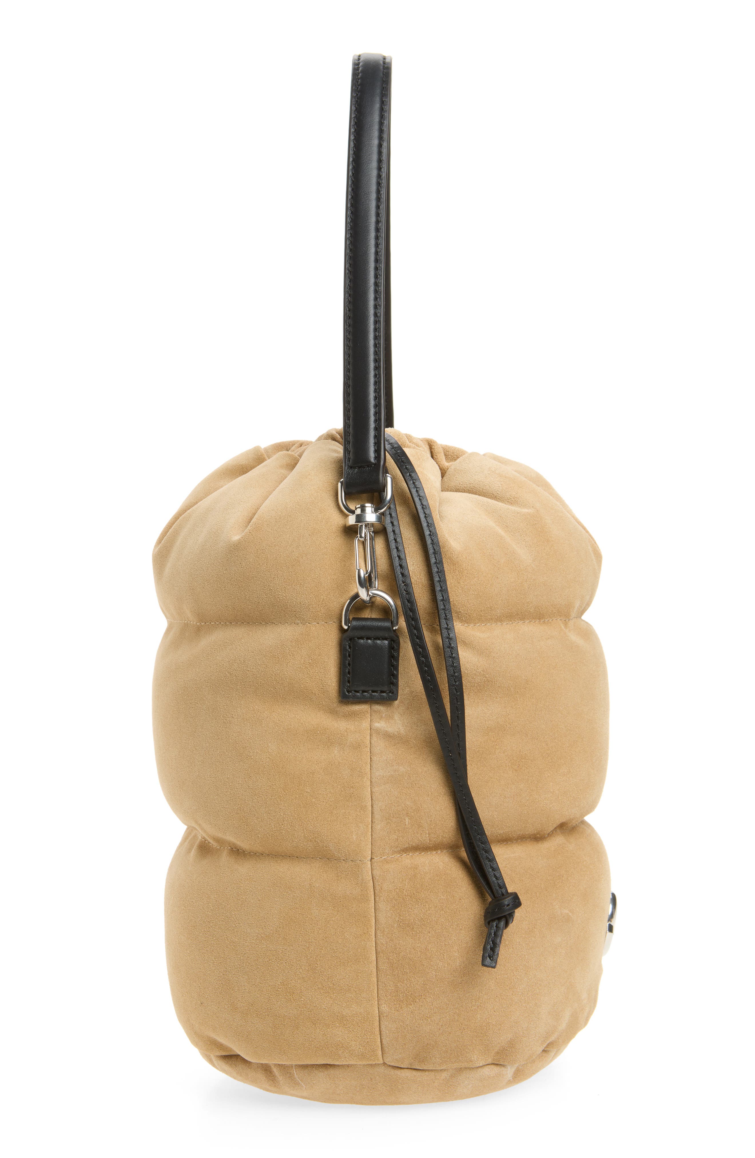 Caradoc Quilted Puffer Suede Bucket Bag, Alternate, color, BEIGE