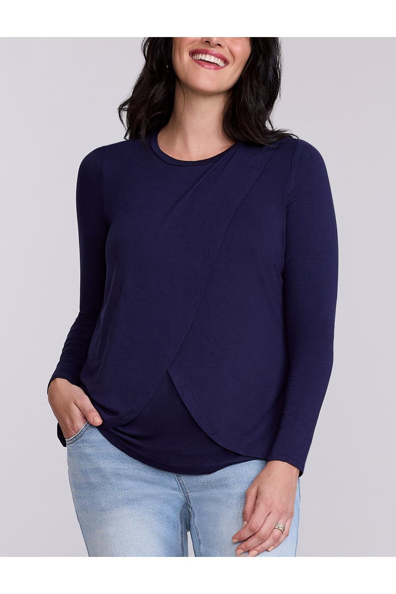Crewneck Long Sleeve Draped Nursing Tee, Main, color, Peacoat