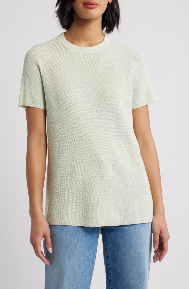 Eileen Fisher Short Sleeve Organic Linen Blend Tunic Sweater, Main, color, Mist