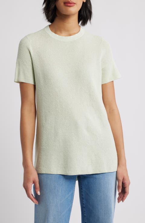 Short Sleeve Organic Linen Blend Tunic Sweater