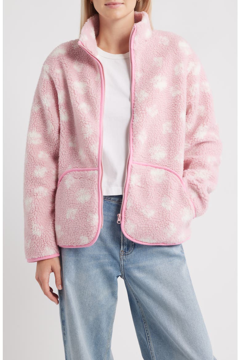 Sienna Ditsy Daisy Front Zip Fleece Jacket, Main, color, BABY PINK