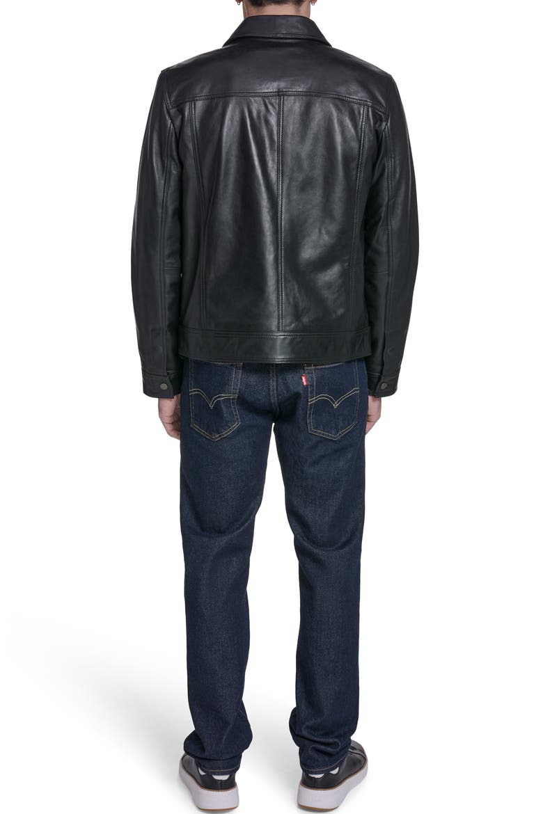 Leather Trucker Jacket, Alternate, color, BLACK