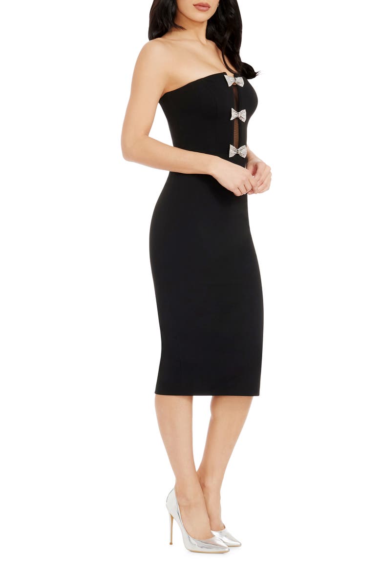 Erica Sequin Bow Strapless Cocktail Sheath Dress, Alternate, color, BLACK-SILVER