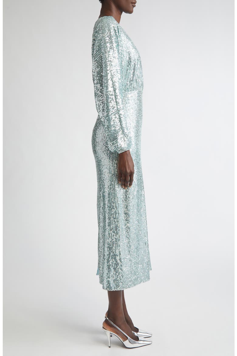Long Sleeve Sequin Stretch Knit Midi Dress, Alternate, color, AQUA