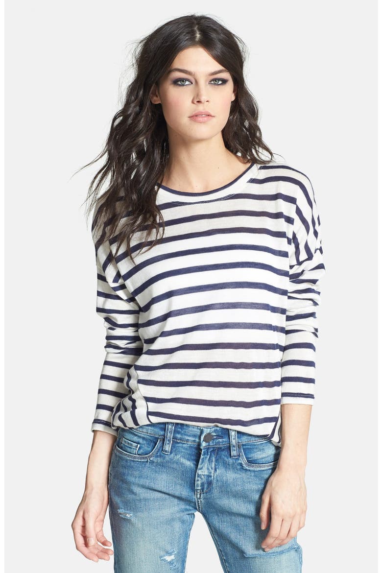 Stripe Linen Blend Pullover, Main, color, NAVY STRIPE